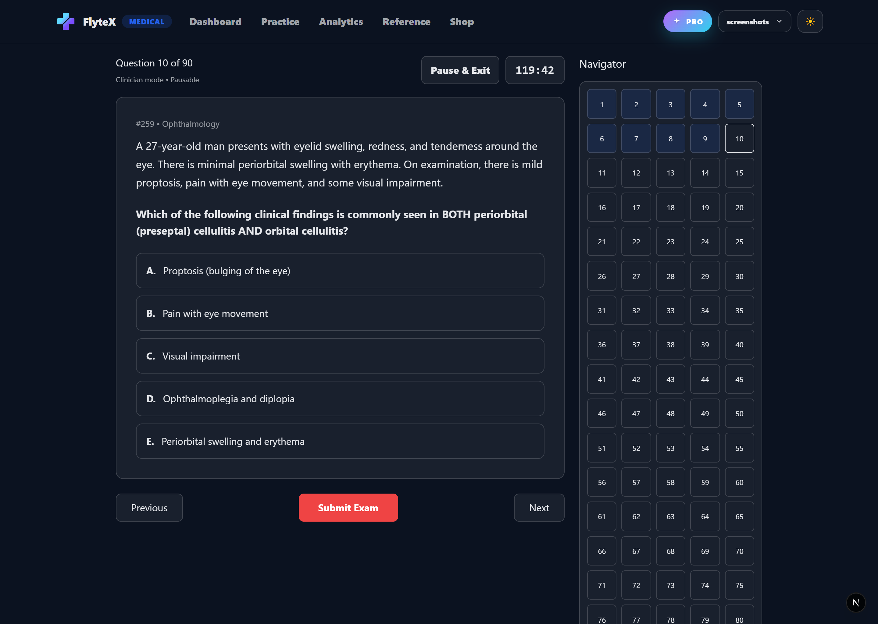 FlyteX mock exam screenshot